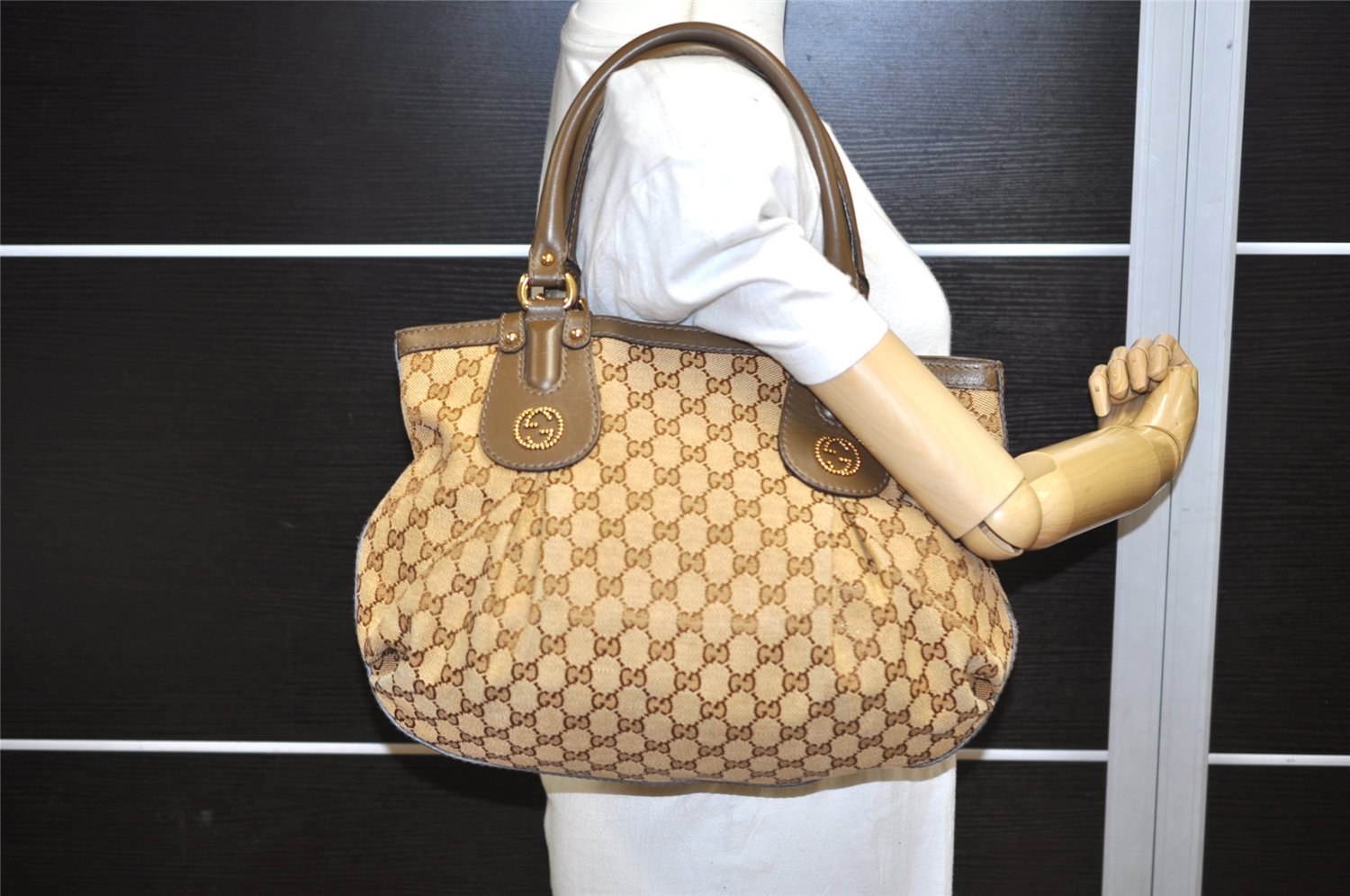 Authentic GUCCI Scarlett Tote Hand Bag GG Canvas Leather 269953 Brown 2697K