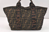 Authentic FENDI Vintage Zucca Tote Hand Bag Purse Nylon Leather Brown 2698K