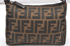 Authentic FENDI Zucca Hand Bag Pouch Purse Canvas Leather Brown Junk 2699K