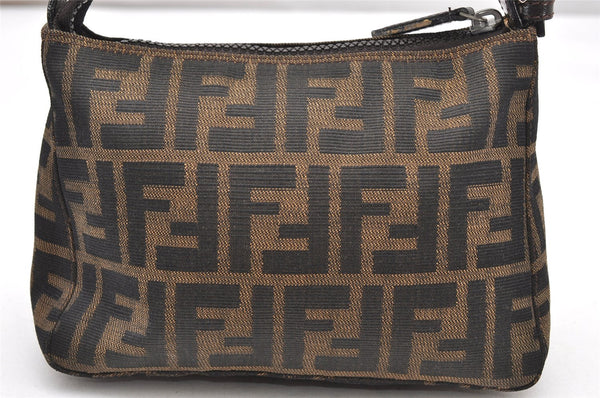 Authentic FENDI Zucca Hand Bag Pouch Purse Canvas Leather Brown Junk 2699K