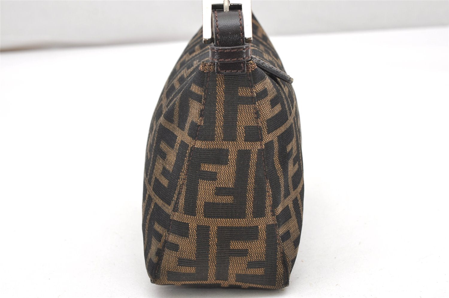 Authentic FENDI Zucca Hand Bag Pouch Purse Canvas Leather Brown Junk 2699K