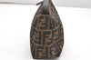 Authentic FENDI Zucca Hand Bag Pouch Purse Canvas Leather Brown Junk 2699K