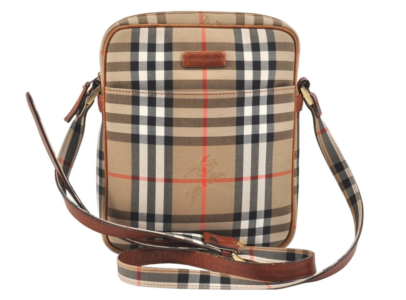 Authentic BURBERRY Nova Check Shoulder Cross Body Bag Canvas Leather Beige 2700K