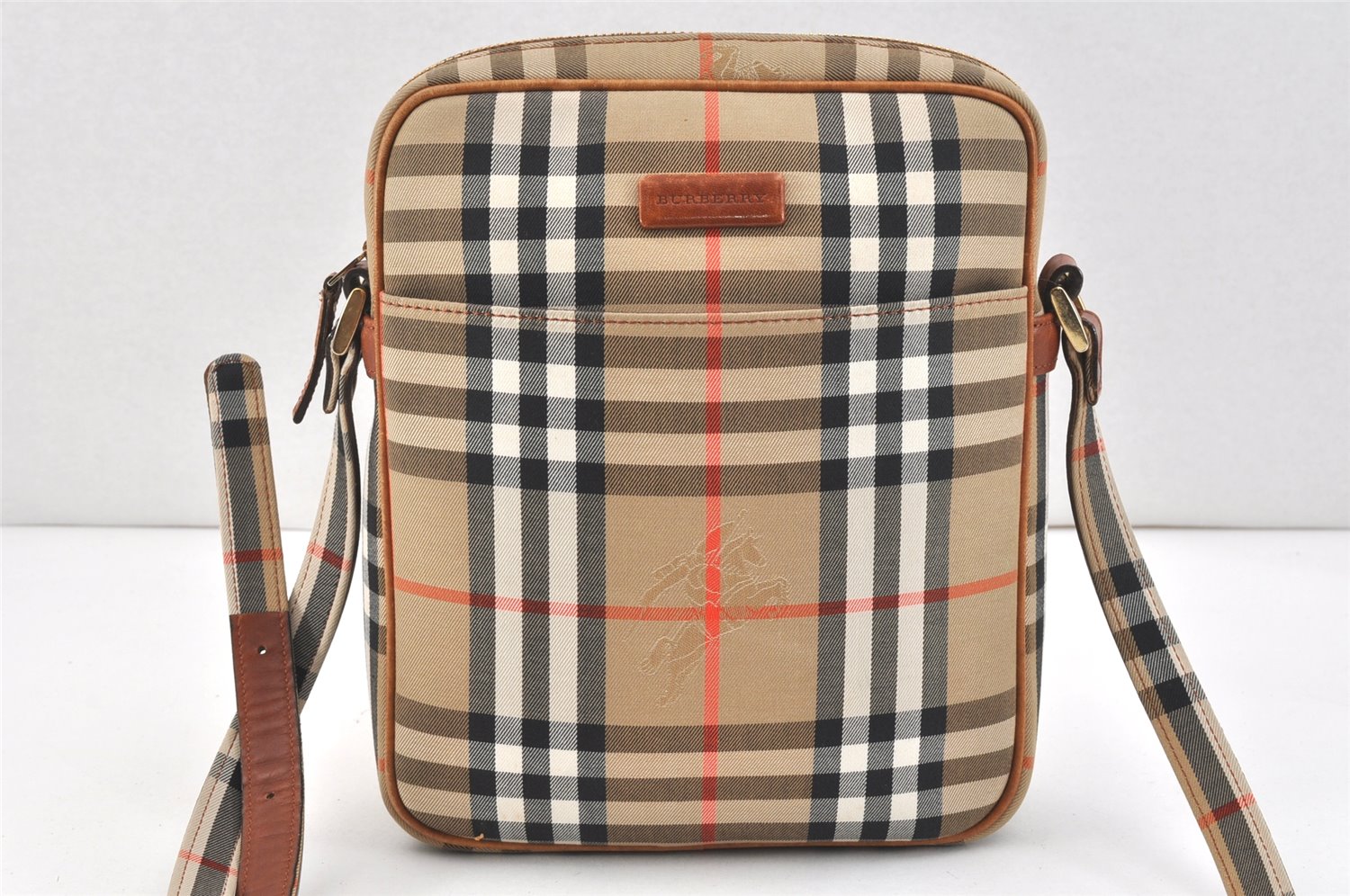 Authentic BURBERRY Nova Check Shoulder Cross Body Bag Canvas Leather Beige 2700K