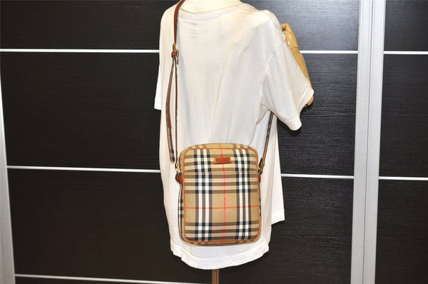 Authentic BURBERRY Nova Check Shoulder Cross Body Bag Canvas Leather Beige 2700K