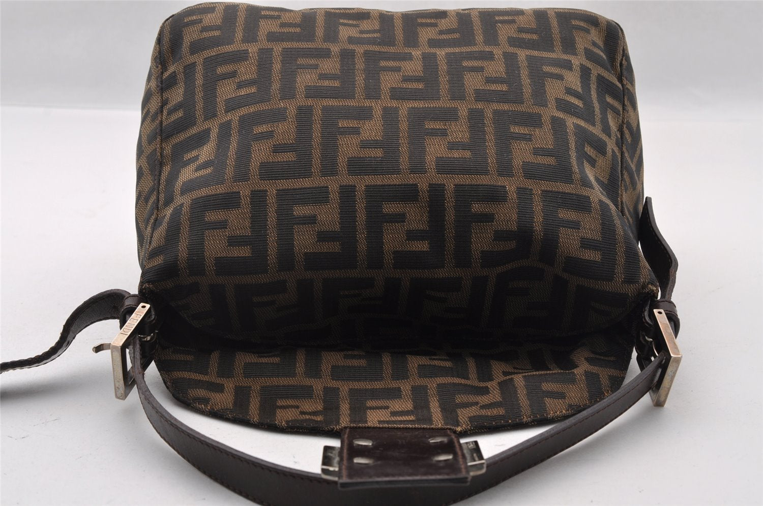 Authentic FENDI Zucca Mamma Baguette Shoulder Bag Canvas Leather Brown 2702I