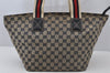Authentic GUCCI Sherry Line Tote Bag GG Canvas Leather 131230 Navy Blue 2704J