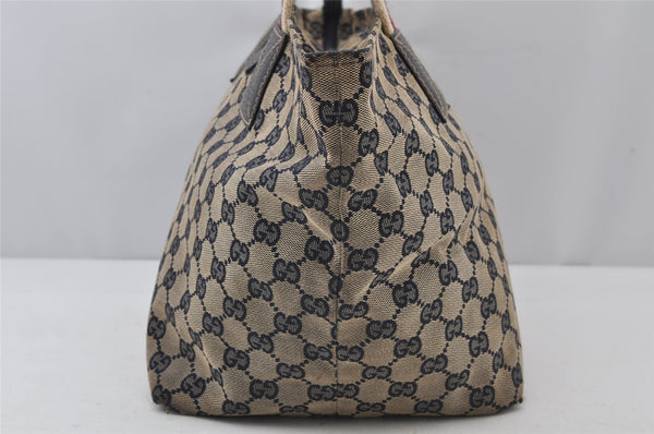 Authentic GUCCI Sherry Line Tote Bag GG Canvas Leather 131230 Navy Blue 2704J