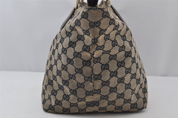 Authentic GUCCI Sherry Line Tote Bag GG Canvas Leather 131230 Navy Blue 2704J