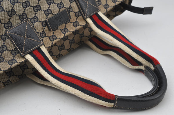 Authentic GUCCI Sherry Line Tote Bag GG Canvas Leather 131230 Navy Blue 2704J