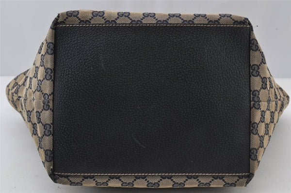 Authentic GUCCI Sherry Line Tote Bag GG Canvas Leather 131230 Navy Blue 2704J