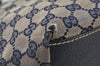 Authentic GUCCI Sherry Line Tote Bag GG Canvas Leather 131230 Navy Blue 2704J