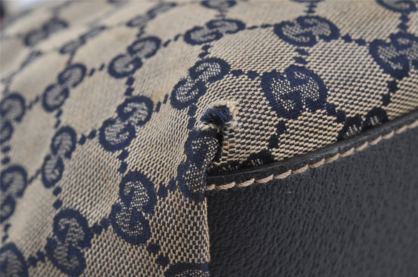 Authentic GUCCI Sherry Line Tote Bag GG Canvas Leather 131230 Navy Blue 2704J