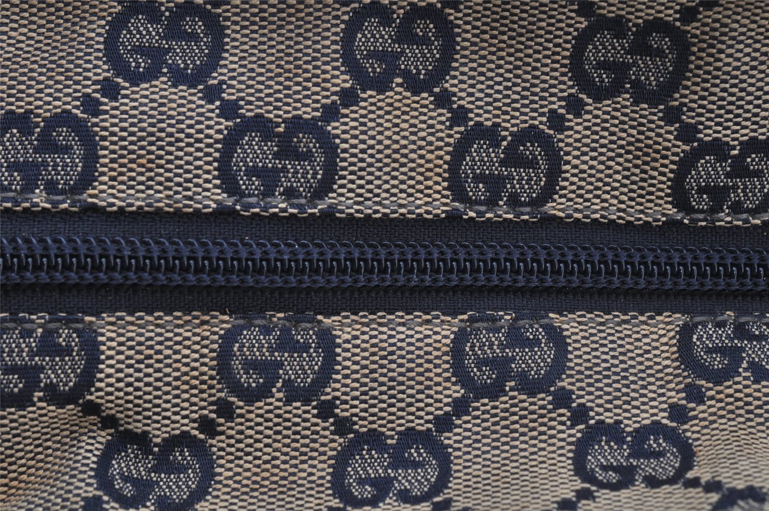 Authentic GUCCI Sherry Line Tote Bag GG Canvas Leather 131230 Navy Blue 2704J