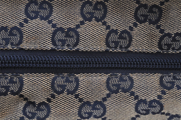 Authentic GUCCI Sherry Line Tote Bag GG Canvas Leather 131230 Navy Blue 2704J