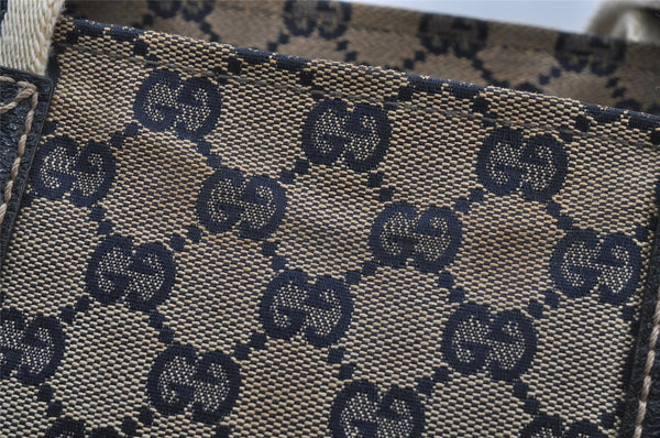 Authentic GUCCI Sherry Line Tote Bag GG Canvas Leather 131230 Navy Blue 2704J