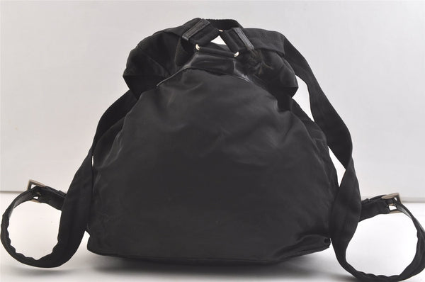 Authentic PRADA Vela Nylon Tessuto Leather Drawstring Backpack B2811 Black 2705K