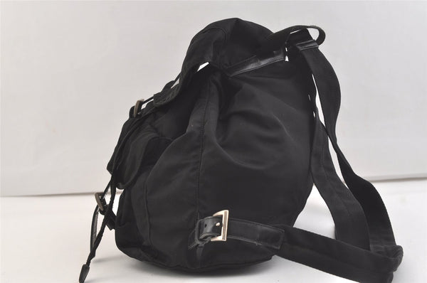 Authentic PRADA Vela Nylon Tessuto Leather Drawstring Backpack B2811 Black 2705K