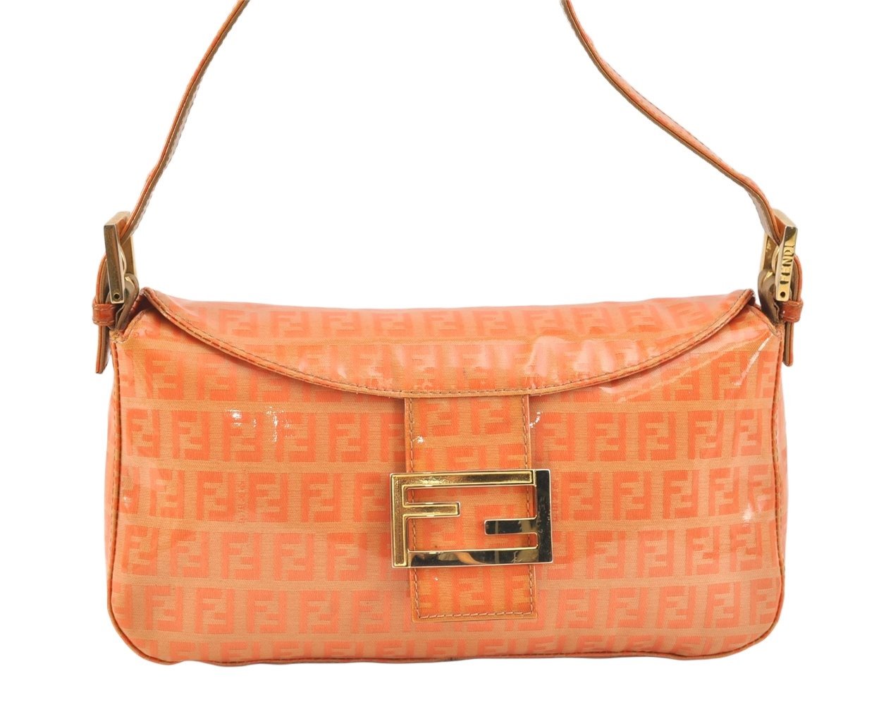 Authentic FENDI Zucchino Shoulder Hand Bag Purse PVC Leather Orange 2706K