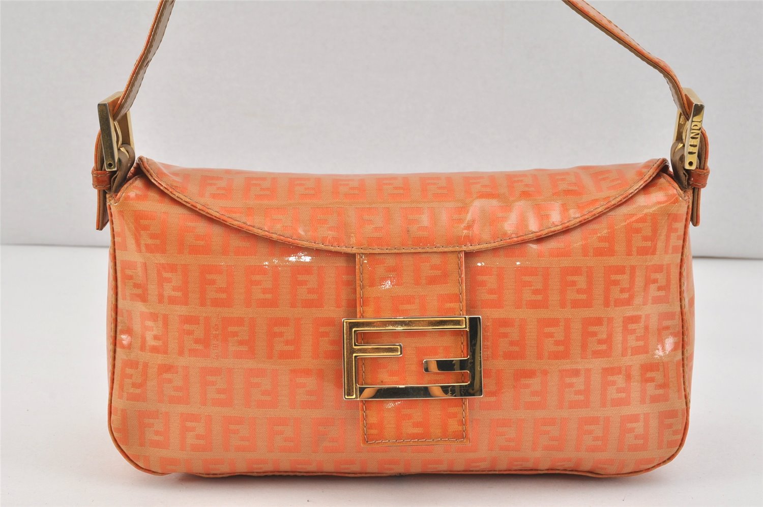 Authentic FENDI Zucchino Shoulder Hand Bag Purse PVC Leather Orange 2706K