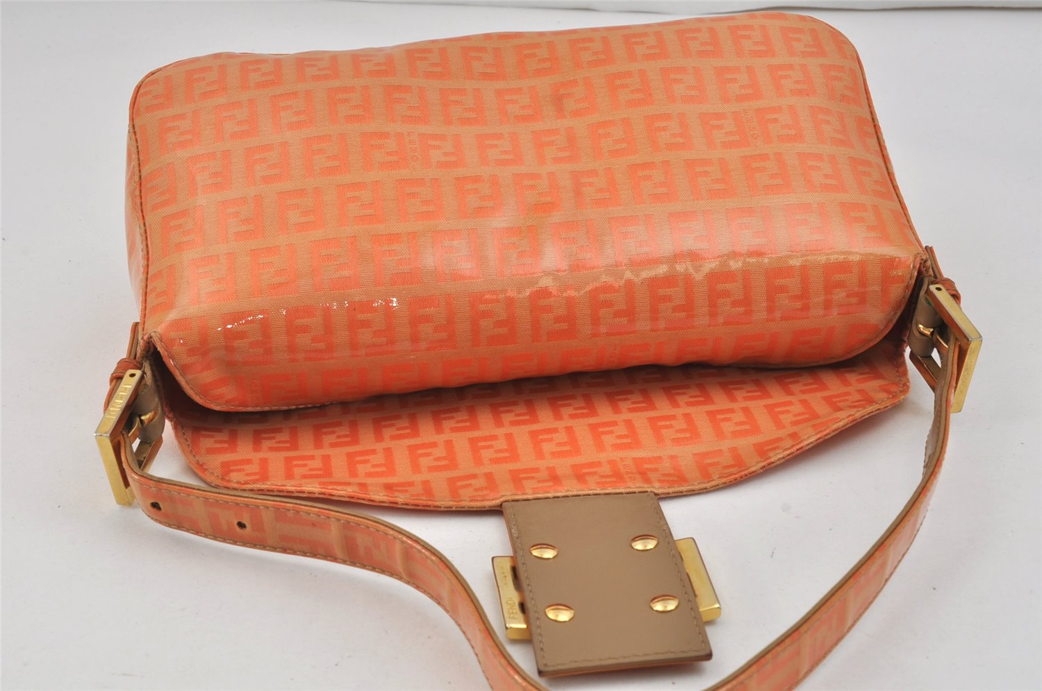 Authentic FENDI Zucchino Shoulder Hand Bag Purse PVC Leather Orange 2706K