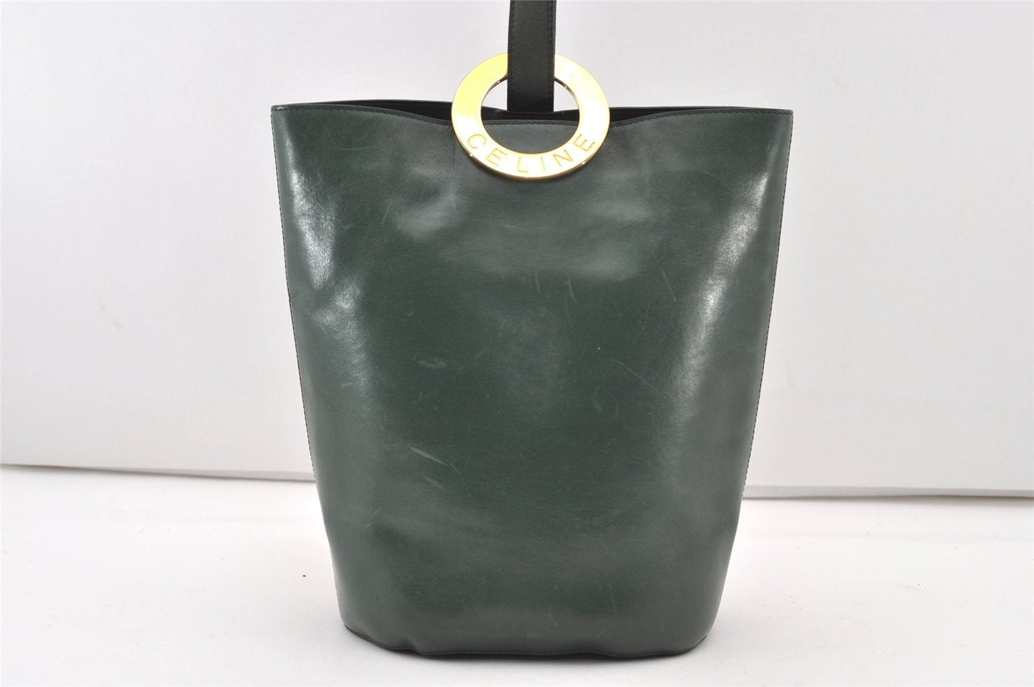 Authentic CELINE Vintage Shoulder Bag Purse Leather Green 2707J