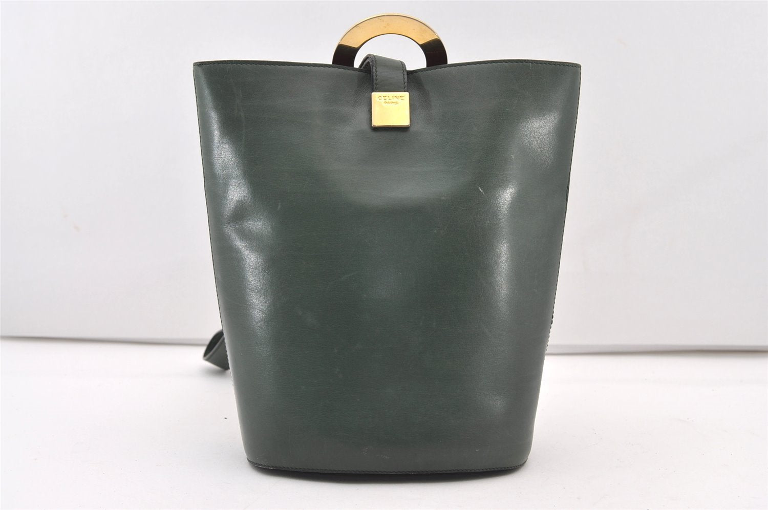 Authentic CELINE Vintage Shoulder Bag Purse Leather Green 2707J