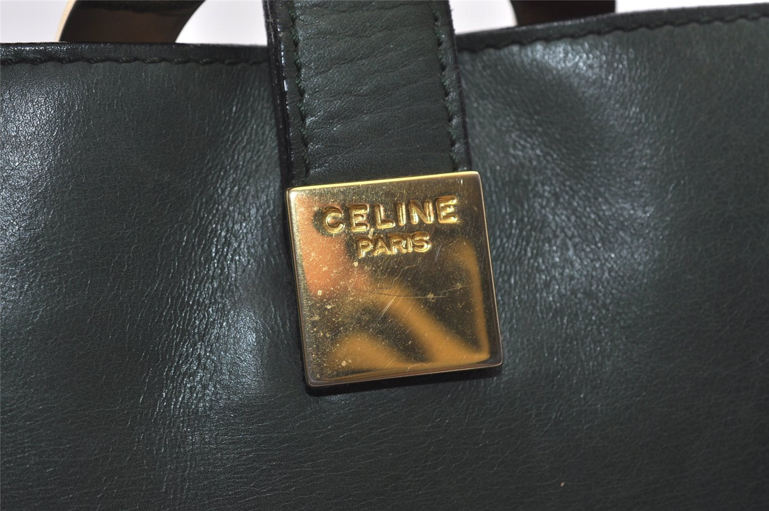 Authentic CELINE Vintage Shoulder Bag Purse Leather Green 2707J