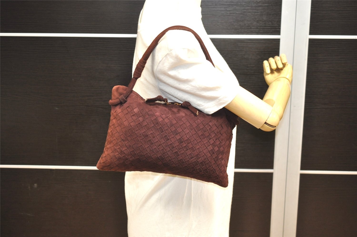 Authentic BOTTEGA VENETA Vintage Suede Hand Bag Purse Bordeaux Red 2709J