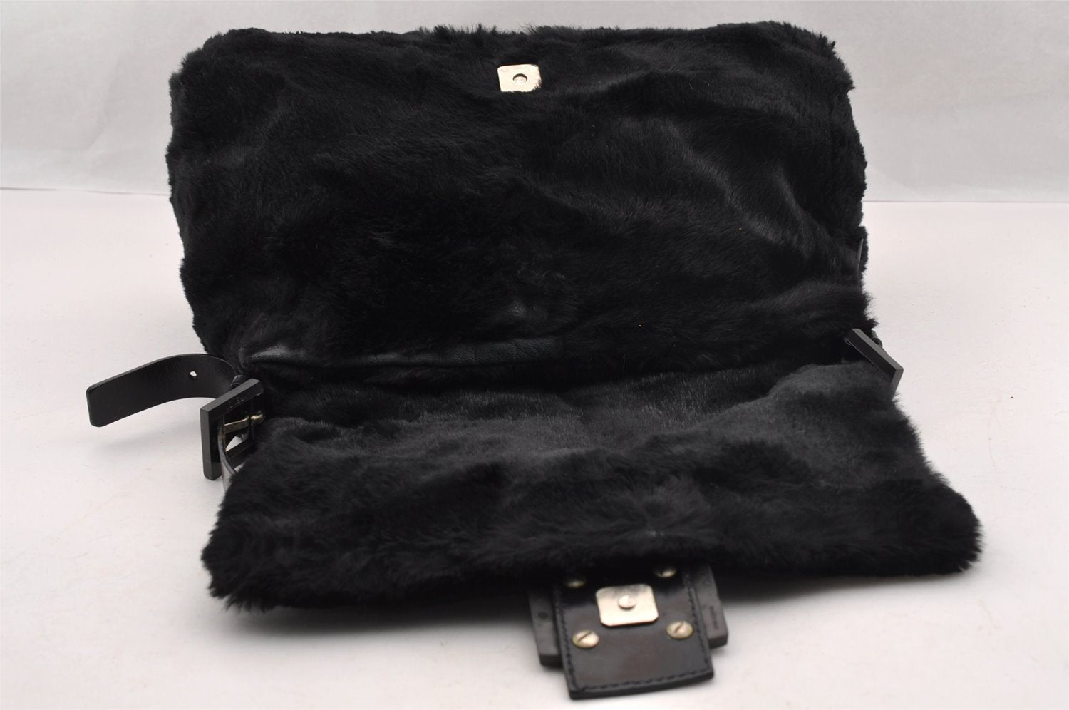 Authentic FENDI Mamma Baguette Shoulder Hand Bag Unborn Calf Leather Black 2710I