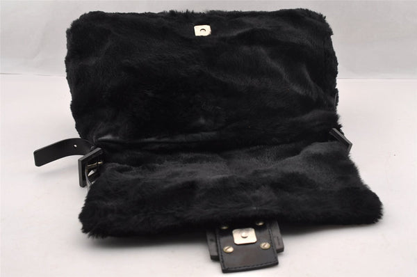 Authentic FENDI Mamma Baguette Shoulder Hand Bag Unborn Calf Leather Black 2710I
