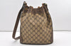 Authentic GUCCI Web Sherry Line Drawstring Bag GG PVC Leather Brown Junk 2712J