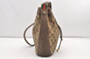 Authentic GUCCI Web Sherry Line Drawstring Bag GG PVC Leather Brown Junk 2712J