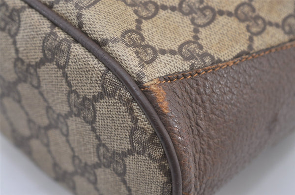 Authentic GUCCI Web Sherry Line Drawstring Bag GG PVC Leather Brown Junk 2712J