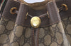Authentic GUCCI Web Sherry Line Drawstring Bag GG PVC Leather Brown Junk 2712J