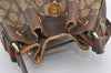 Authentic GUCCI Web Sherry Line Drawstring Bag GG PVC Leather Brown Junk 2712J
