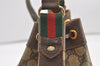 Authentic GUCCI Web Sherry Line Drawstring Bag GG PVC Leather Brown Junk 2712J