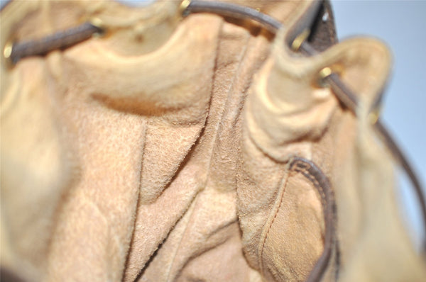Authentic GUCCI Web Sherry Line Drawstring Bag GG PVC Leather Brown Junk 2712J