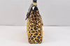 Auth Gianni Versace Sunburst Flower Leopard Nylon Leather Hand Bag Yellow 2713K