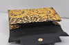 Auth Gianni Versace Sunburst Flower Leopard Nylon Leather Hand Bag Yellow 2713K