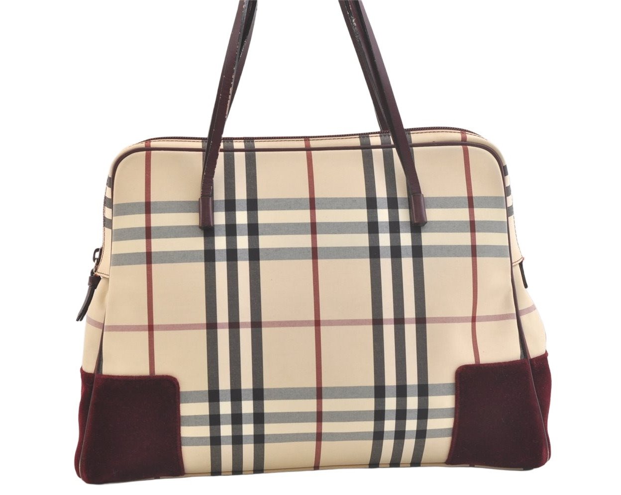 Authentic BURBERRY Nova Check Shoulder Tote Bag Canvas Leather Beige 2714K