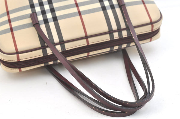 Authentic BURBERRY Nova Check Shoulder Tote Bag Canvas Leather Beige 2714K