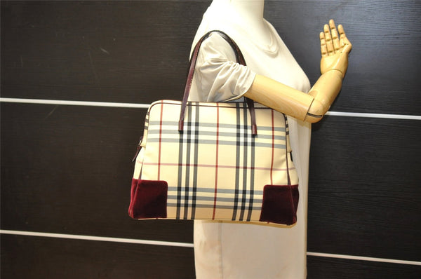 Authentic BURBERRY Nova Check Shoulder Tote Bag Canvas Leather Beige 2714K