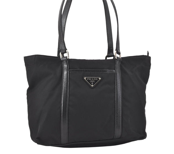 Authentic PRADA Nylon Tessuto Saffiano Leather Shoulder Tote Bag Black 2715K