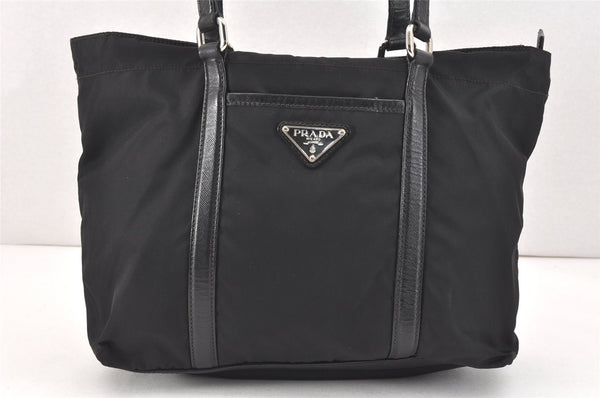 Authentic PRADA Nylon Tessuto Saffiano Leather Shoulder Tote Bag Black 2715K