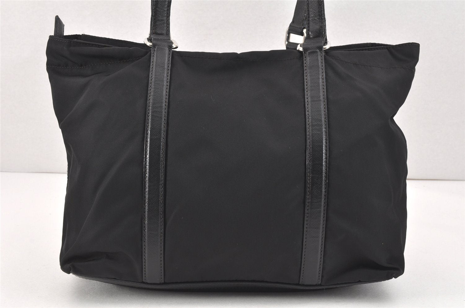 Authentic PRADA Nylon Tessuto Saffiano Leather Shoulder Tote Bag Black 2715K
