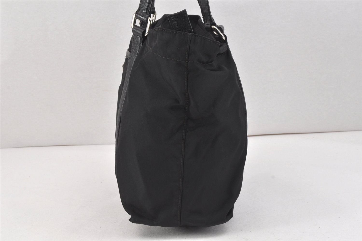 Authentic PRADA Nylon Tessuto Saffiano Leather Shoulder Tote Bag Black 2715K