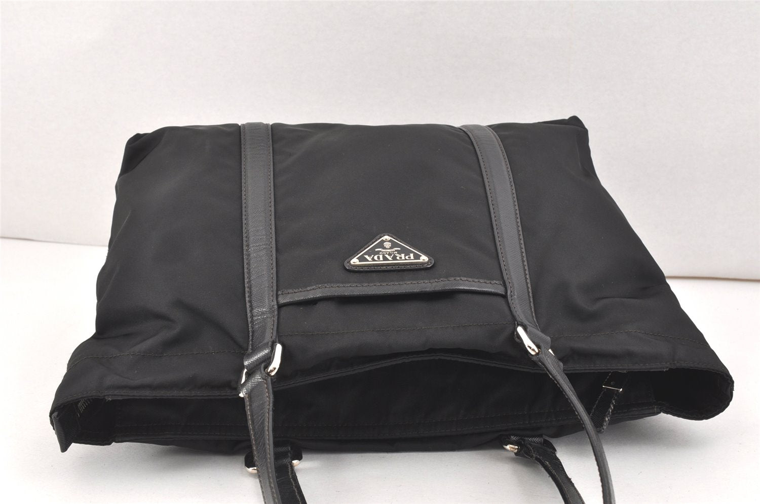 Authentic PRADA Nylon Tessuto Saffiano Leather Shoulder Tote Bag Black 2715K