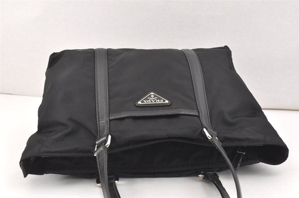 Authentic PRADA Nylon Tessuto Saffiano Leather Shoulder Tote Bag Black 2715K
