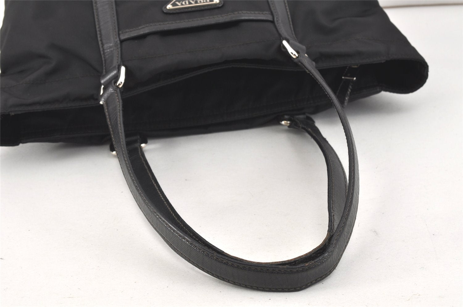 Authentic PRADA Nylon Tessuto Saffiano Leather Shoulder Tote Bag Black 2715K